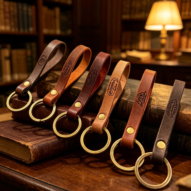 OEM ODM Custom Vintage Metal Leather Keychain Manufacturer Direct Embossed Logo  Key Fob Bulk Wholesale Corporate Gift