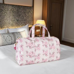 Bolsa <span class=keywords><strong>de</strong></span> lona <span class=keywords><strong>de</strong></span> viaje <span class=keywords><strong>de</strong></span> nailon impermeable con cierre <span class=keywords><strong>de</strong></span> cremallera ligera <span class=keywords><strong>de</strong></span> gran capacidad floral rosa para mujer - Product Image 1