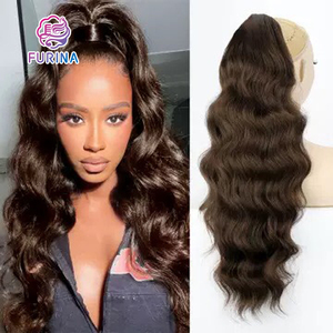 FURINA Vente en gros Extensions de cheveux synthétiques super douces longues bouclées crépues Deep Wave I-tip Queue de cheval à cordon avec peigne Clip-in - Product Image 5