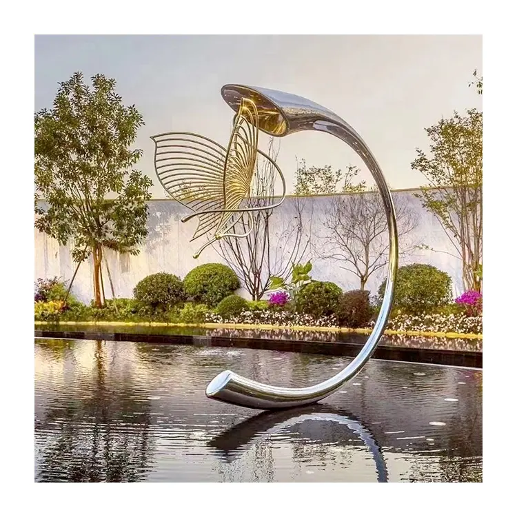 Stainless steel sculpture butterfly stainless steel animal statue take picture customization