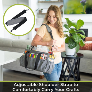 Large Craft Organizer Tote Bag, <strong>Art</strong> Bag with Elastic Side Pockets to Keep Markers Tidy, Durable Craft Bag Organizer Tote