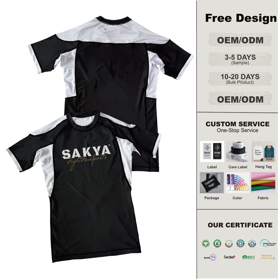 Camiseta de compresión BJJ Jiu-Jitsu No Gi Rash Guard UPF50 + logotipo frontal personalizado NO GI Grappling para lucha y deportes acuáticos