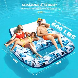 Hot Sale 1 2 3 Person Inflatable Pool Lounger Extra <b>Large</b> Tanning Recliner Float Chair with Backrest Footrest <b>Cup</b> Holder Pool - Product Image 2