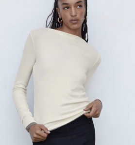 Fabrication de <span class=keywords><strong>t</strong></span>-shirts personnalisés logo personnalisé coton femmes encolure bateau plaine manches longues femmes automne <span class=keywords><strong>t</strong></span>-<span class=keywords><strong>shirt</strong></span> - Product Image 1