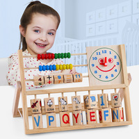 Ábaco Educativo de Madera para Niños, Marco de Cálculo, Letras del Alfabeto, Números, Reloj Despertador, de 2 a 4 Años, Unisex, Colorido