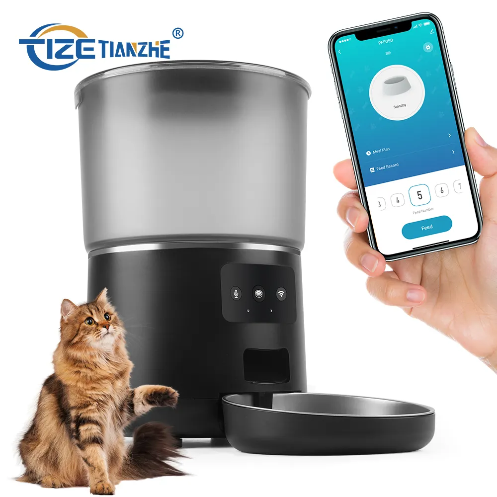 Pemberi makan hewan peliharaan besi remote control, Persediaan hewan peliharaan LED CIP anjing wifi dispenser makanan kucing kamera tempat makan hewan otomatis pintar