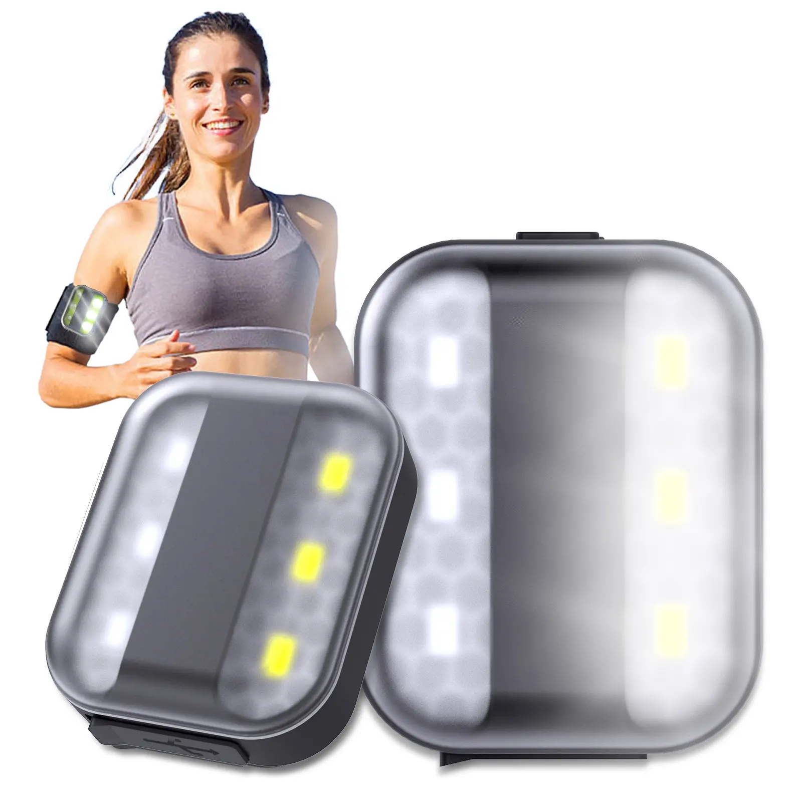 UMIONE Super Bright 6 LED Clip On Running Light Rechargeable Reflective Safety Running Lights For Runners Joggers Rider Cyclist