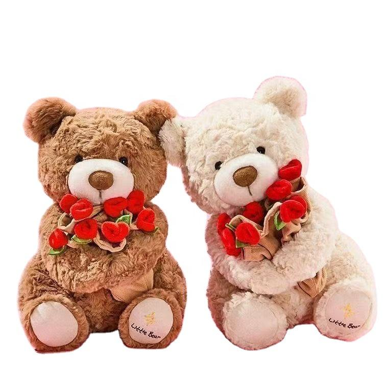 Peluche De Oso Con Ramo De Rosas – Suave Y Abrazable De 30 O 38 Cm, Regalo Romántico Para San Valentín, Cumpleaños O Navidad
