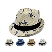 Topi Jazz Pria Eropa Amerika Terlaris, Topi Jerami Kecil Berpinggiran Tipis, Topi Jerami Musim Panas Pelindung Matahari dengan Sablon Sutra