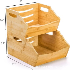 <b>Bamboo</b> Storage <b>Basket</b> Double Layer Stackable Rectangle Kitchen Vegetable Fruit Organizer Neatening Storage Box - Product Image 3