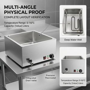 Baño María Eléctrico Rectangular de Acero Inoxidable con Termostato de Precisión para Exhibición de Alimentos en Buffet - Product Image 4