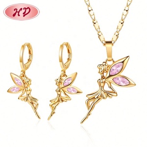 Ensemble de bijoux féeriques pour femmes, collier et boucles d'oreilles en or plaqué 18 carats, motif fleur, bijoux HD Fashion - Product Image 3