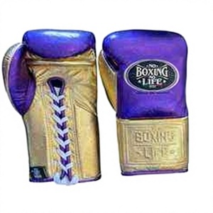 No Boxing No Life, gants d'entraînement respirants en cuir doré et violet pour MMA, kick-boxing, Muay Thai, fabriqués au Pakistan, unisexes - Product Image 1