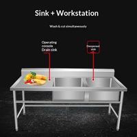 Table de nettoyage de poisson en acier inoxydable, plan de travail commercial pour la préparation des fruits de mer pour cuisine et restaurant