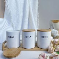 BESTCERA Bocal de rangement en céramique avec couvercle en bambou Contenants d'aliments séchés Boîtes à thé et café Stockage écologique des aliments secs