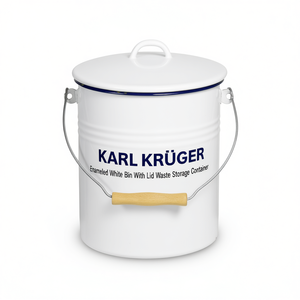 KARL KRGER 5L Enamelled White <b>Bin</b> With <b>Lid</b> Waste Storage Container - Product Image 2