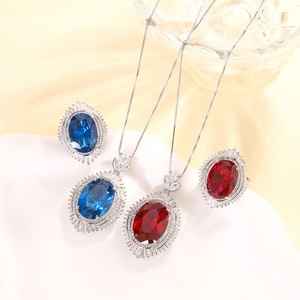 High Quality Eco-friendly Copper 15*20-13*18mm Blue Cubic Zirconia Premium Necklace <b>Ring</b> Jewelry <b>Set</b> for <b>Women</b> - Product Image 1