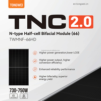 Panneau solaire bifacial Tongwei TNC2.0 G12R-66 730-750W de type N à demi-cellules, double vitrage, efficacité de 24,1 %, module PV de niveau 1