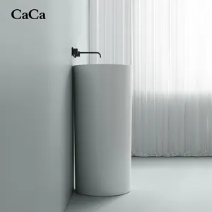CaCa Luxury Modern Ceramic Round 1 Piece Bathroom Free Standing Pedestal Sink Hand Wash Basin With Smart Mirror And Cabinet