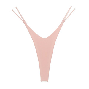 Bikini sexy pour femmes 2024, string taille basse élastique, double bretelles non tissées, couleur unie, coton et élasthanne, écologique - Product Image 4