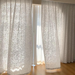 Di alta qualità all'ingrosso della fabbrica di stile francese foglia di <span class=keywords><strong>fiori</strong></span> di Design scavato tenda trasparente elegante bianco Beige pizzo tenda trasparente - Product Image 5