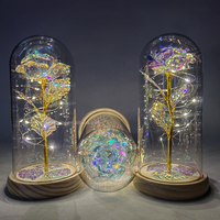 Fournisseur OEM Fleur éternelle Lampe en plastique Feuille d'or LED Rose Veilleuse créative pour fête mariage Saint Valentin Cadeau d'anniversaire