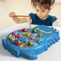 Mainan Edukasi Montessori Joran Pancing Plastik ABS Bertema Dinosaurus Magnetik Sederhana untuk Anak Usia 5-7 Tahun, Berputar dengan Tenaga Baterai