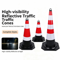 Cônes de signalisation ronds flexibles OEM de 90 cm en caoutchouc-plastique avec collier réfléchissant prismatique haute intensité pour zones de construction