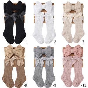 Ensemble chaussettes tricotées à nœud et bandeau pour nouveau-né fille, style vintage automne, mi-mollet, antidérapantes, pour ramper, accessoires de photographie - Product Image 4