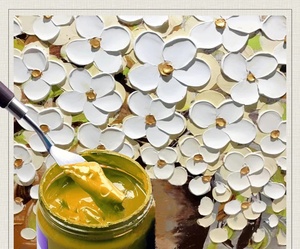 Hand Painted White Floral Oil Painting with Gold Texture Modern <b>Canvas</b> Wall Art for Home Decor - Product Image 2