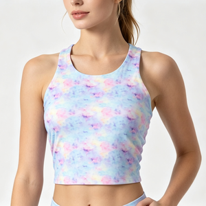 Débardeurs courts personnalisés tie-dye effet nuage pour femmes, col montant, sans manches, pour la gym, la course et le fitness - Product Image 4