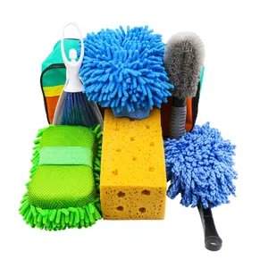 7 pièces outils de nettoyage de voiture, Kit de nettoyage de gants, éponge, brosse, serviette, sac de lavage, nettoyage automatique, mitaine, roue, bloc de brosse corail