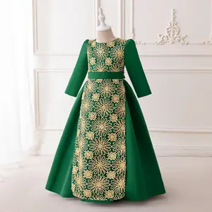 Wholesale Kids Muslim Clothing Dresses Green Long Sleeves Kids Abayas Girls Prayer Dress Islam Abaya