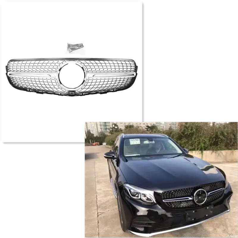 Griglia d'argento lucida di stile dell'automobile della barra verticale del diamante per mercedes-benz GLC X253 W253 2015-2018 GLC X253 W253 griglia anteriore