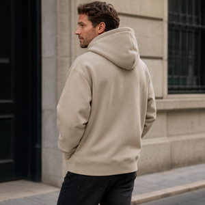 Custom Logo <strong>Hoodie</strong> Manufacturer <strong>Beige</strong> Heavyweight Oversized <strong>Mens</strong> Minimalist Cotton Blend Drop Shoulder Zip up <strong>Hoodie</strong> - Product Image 4