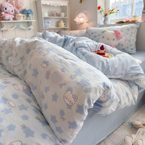 Parure de lit quatre pièces en gaze double couche de haute qualité, motif dessin animé pour enfants, drap de lit pour dortoir, ensemble trois pièces avec housse de <span class=keywords><strong>couette</strong></span> - Product Image 4
