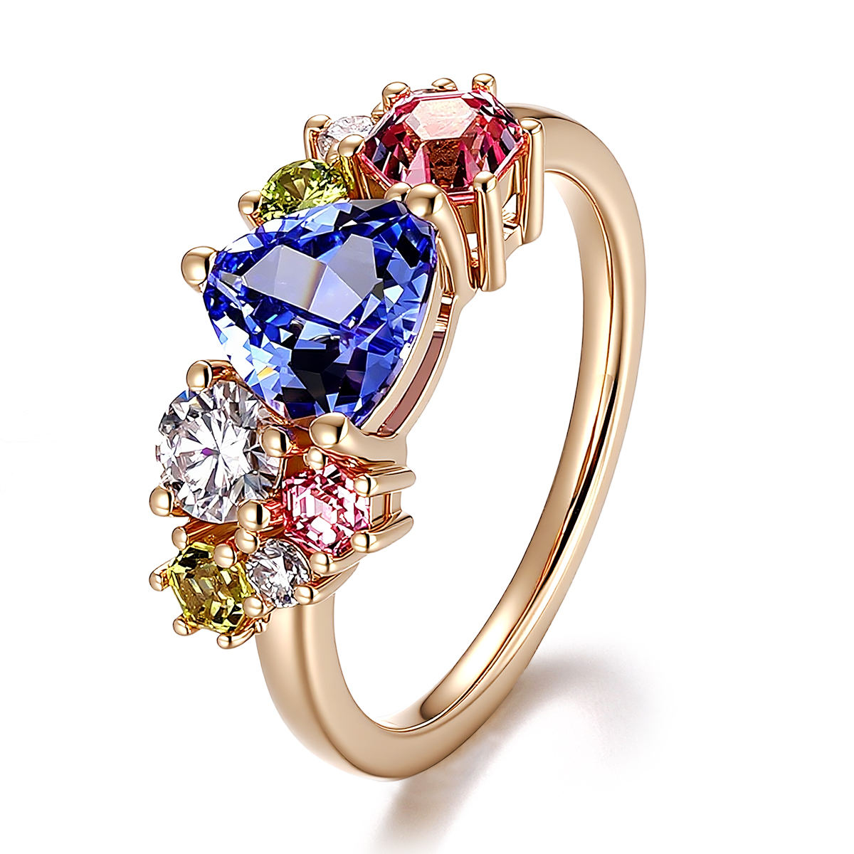 Bague en or 18 carats avec pierres précieuses de laboratoire