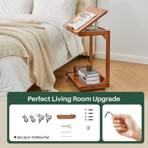 实木现代茶几C形电视托盘小床头柜沙发办公室卧室轮子客厅电脑桌 - Product Image 3