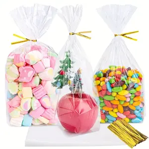 2024 Count Poly Treat Bags Twist Ties Assorted Colors Thickness OPP Plastic Bags of Candy Cookie Treat Small Gift Wrapping