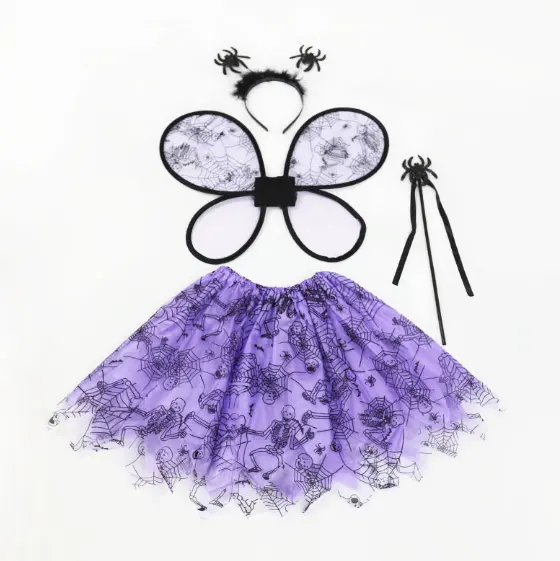 Halloween Party Lady dress Set Children angel Butterfly Wings four piece set spider web gauze dress