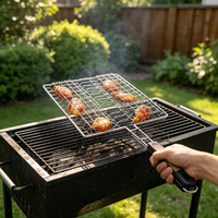 Panier de cuisson portable en fil métallique inoxydable à long manche pour mini-hamburgers, sliders et boulettes de viande lors d'événements en plein air
