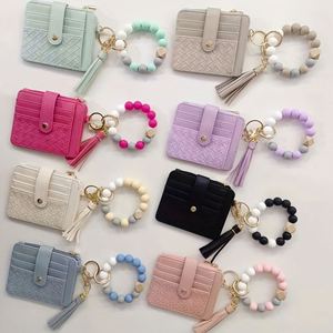 Hot Selling Zipper Bag European American Style Multi-Layer Cork Bead Wrist Wallet Keychain Bracelet <b>Coin</b> <b>Case</b> - Product Image 1