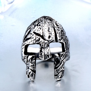 Anillo de Casco Espartano de Acero Inoxidable 316L Impermeable para Hombre, Tono Plata Antigua, Estilo Atrevido, Oscuro, Rebelde, Motero, Punk, Gótico - Product Image 5