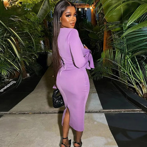 Abito color lavanda con collo alto e maniche svasate - Product Image 4