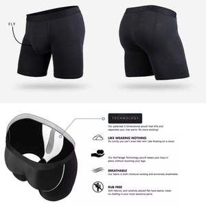 Boxer Briefs Homme CELINNE Noir Taille Moyenne Sans Coutures, en Mélange Coton Spandex Tricoté Noir Uni, Sous-vêtements Masculins - Product Image 5