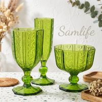 Samlife-24047 Vente en gros de sets de verres à vin vintage personnalisés en verre gaufré, ensemble de verres à vin de luxe colorés
