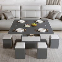 Table basse multifonctionnelle grise moderne avec tabouret, design actuel, prix abordable, pour maison et appartement