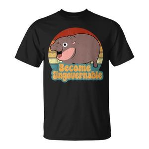 T-shirt unisexe noir pour adulte, motif hippopotame mignon, de la marque Become Ungovernable - Product Image 1
