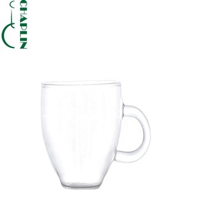 Ensemble tasse à café et soucoupe en verre borosilicate soufflé à la main de 150 ml, style mignon et écologique, avec poignée, pour le thé, marque <span class=keywords><strong>CHAPLIN</strong></span> - Product Image 2