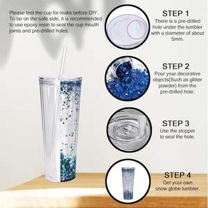 हमारे गोदाम में 24 औंस बर्फ ग्लोब कप डबल दीवारों को भूसे और लिड्स के साथ साफ प्लास्टिक कप स्नोग्लोब टंबलर कप - Product Image 4
